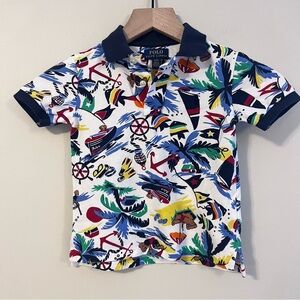 Polo Ralph Lauren Kids Polo Shirt Size 4T Polo Bear  Nautical Beach Print Collar